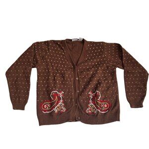 90s Liz Claiborne cardigan sweater Large brown heart paisley v neck button front